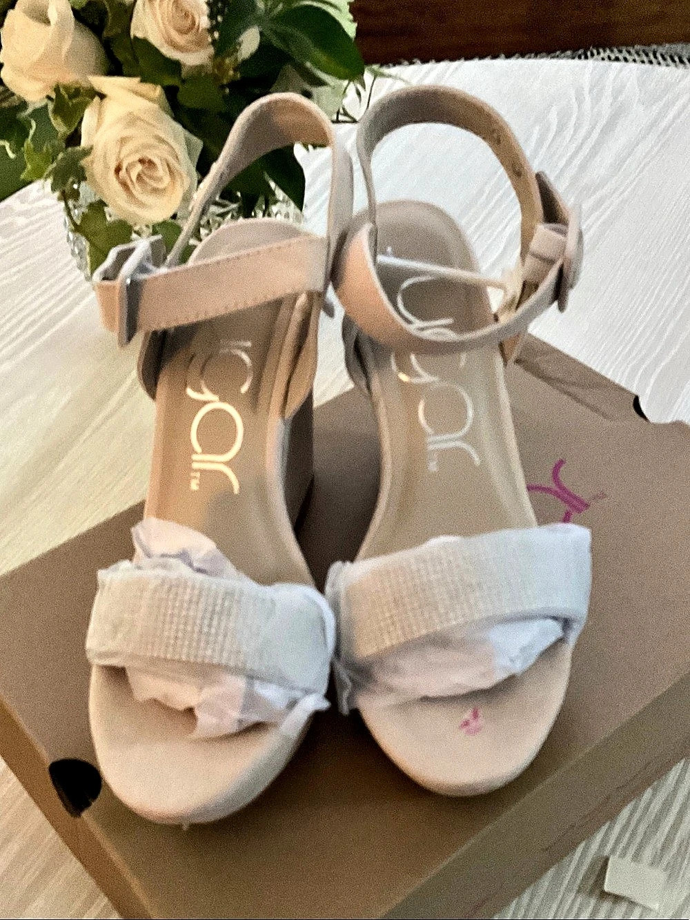 Sugar C-Nude Heat Seals Rhinestone Wedge Sandals Pink US 7